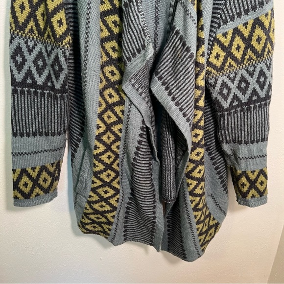 J. Jill Open Front Waterfall Cardigan Blue Green Geometric L - Picture 5 of 12